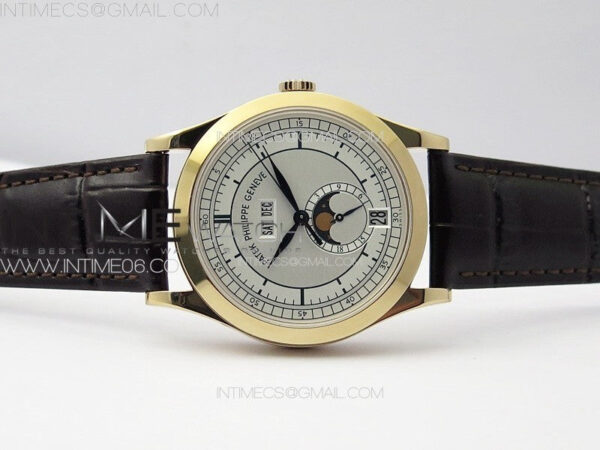 Annual Calendar Moonphase 5396 RG PPF 1:1 Best Edition White/Blue Dial on Brown Leather Strap A324 - Image 3