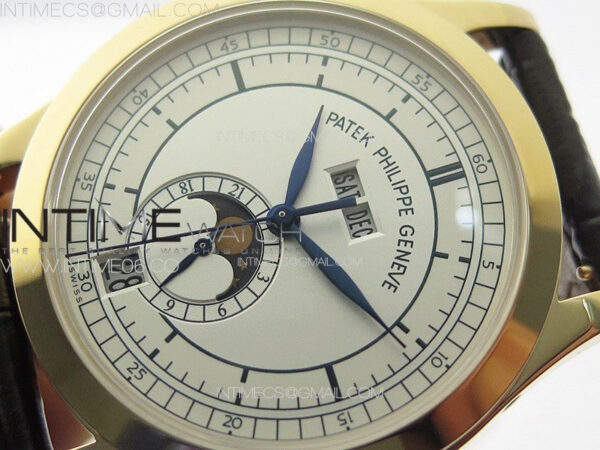 Annual Calendar Moonphase 5396 RG PPF 1:1 Best Edition White/Blue Dial on Brown Leather Strap A324 - Image 4