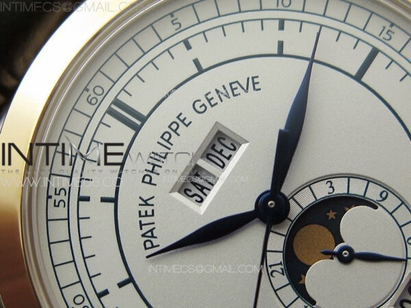 Annual Calendar Moonphase 5396 RG PPF 1:1 Best Edition White/Blue Dial on Brown Leather Strap A324 - Image 7