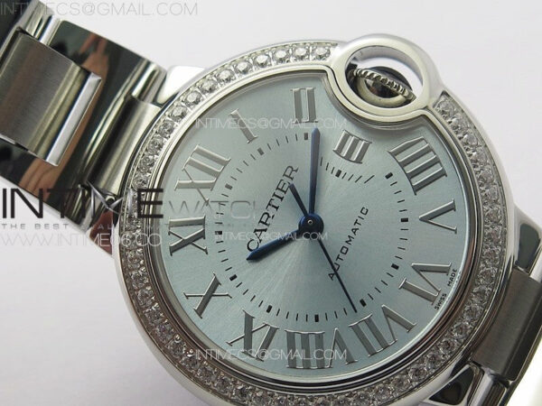 Ballon Bleu 33mm Diamonds Bezel SS K3F 1:1 Best Edition Ice Blue Dial on SS Bracelet A076 - Image 15