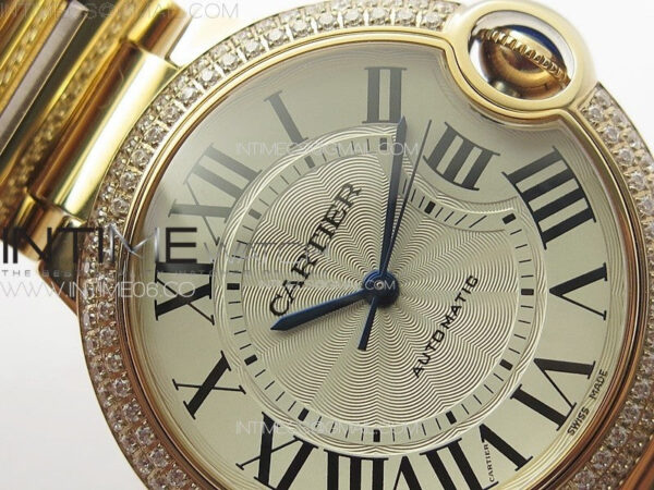 Ballon Bleu 36mm Double Diamonds Bezel RG K3F 1:1 Best Edition White Textured Dial on SS Bracelet A076 - Image 8