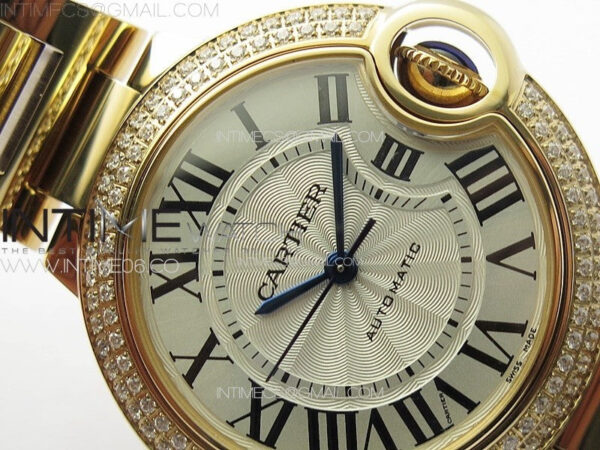 Ballon Bleu 33mm Double Diamonds Bezel RG K3F 1:1 Best Edition White Textured Dial on SS Bracelet A076 - Image 8