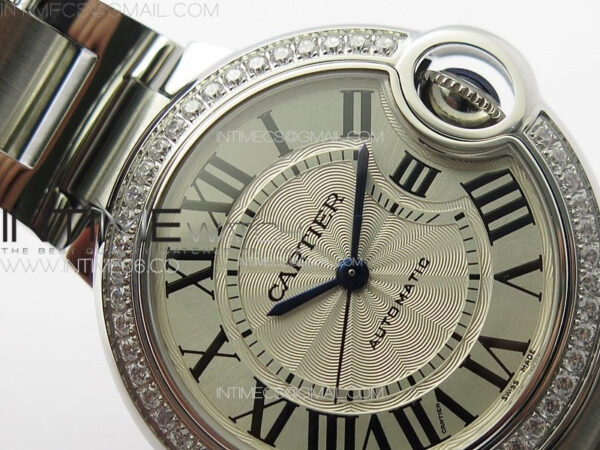 Ballon Bleu 33mm Diamonds Bezel SS K3F 1:1 Best Edition White Textured Dial on SS Bracelet A076 - Image 8