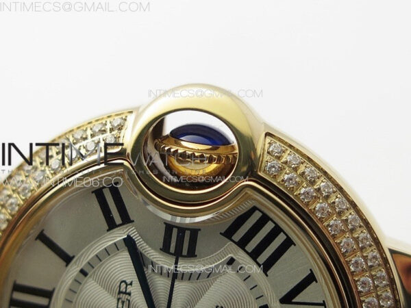 Ballon Bleu 33mm Double Diamonds Bezel RG K3F 1:1 Best Edition White Textured Dial on SS Bracelet A076 - Image 9
