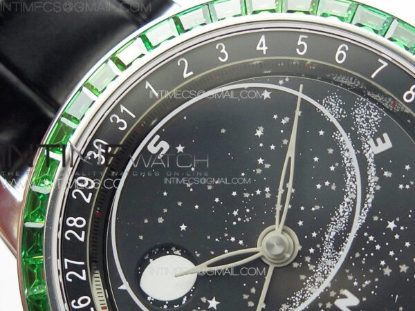 6104P Moon SS 3EF Best Edition Black Dial Green T Diamond Bezel on Black Leather Strap A240 - Image 7