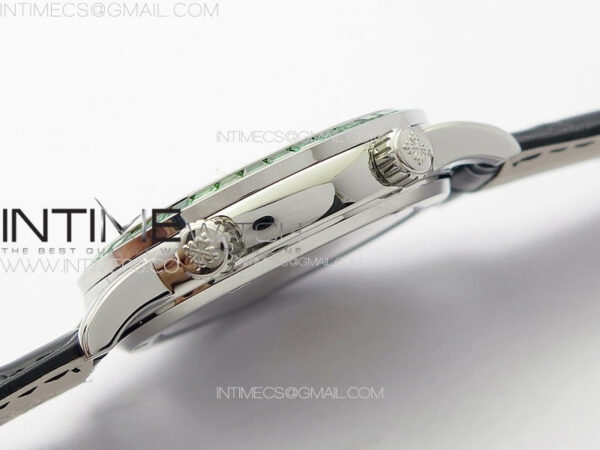 6104P Moon SS 3EF Best Edition Black Dial Green T Diamond Bezel on Black Leather Strap A240 - Image 8