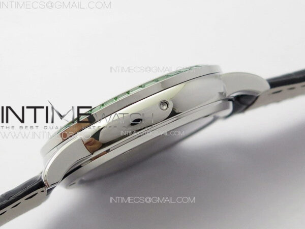 6104P Moon SS 3EF Best Edition Black Dial Green T Diamond Bezel on Black Leather Strap A240 - Image 10