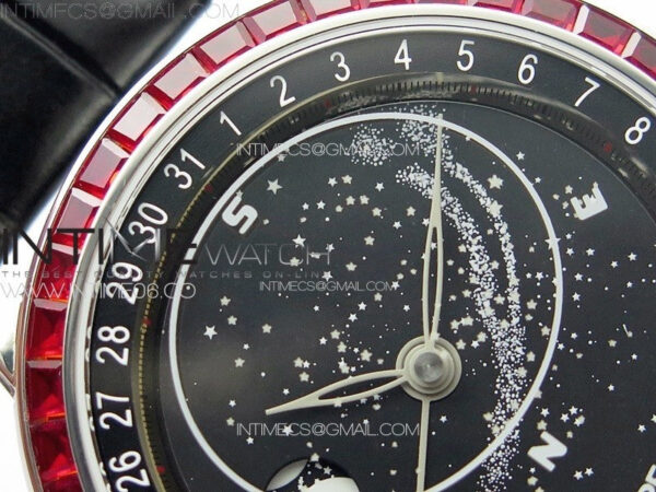 6104P Moon SS 3EF Best Edition Black Dial Red T Diamond Bezel on Black Leather Strap A240 - Image 7