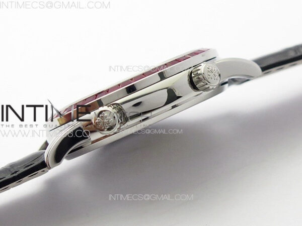 6104P Moon SS 3EF Best Edition Black Dial Red T Diamond Bezel on Black Leather Strap A240 - Image 8