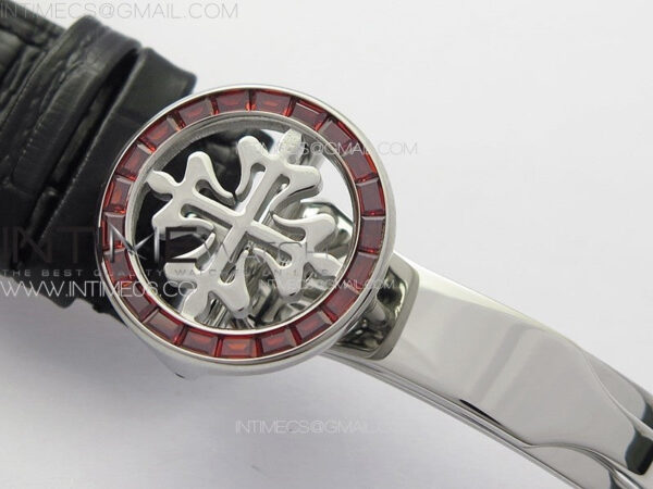 6104P Moon SS 3EF Best Edition Black Dial Red T Diamond Bezel on Black Leather Strap A240 - Image 11
