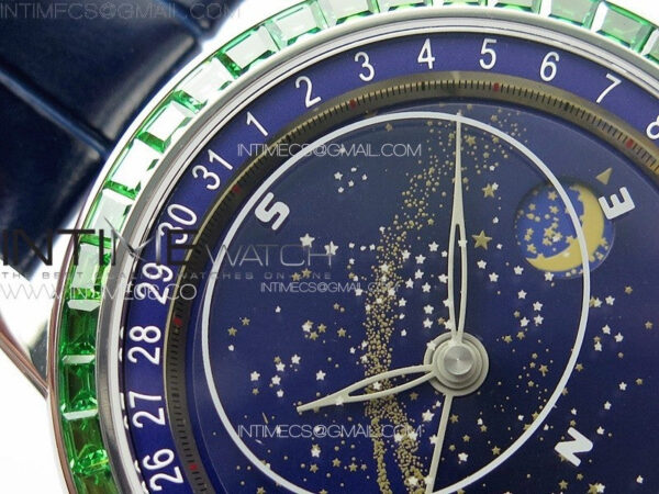 6104P Moon SS 3EF Best Edition Blue Dial Green T Diamond Bezel on Blue Leather Strap A240 - Image 7