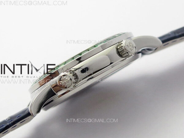 6104P Moon SS 3EF Best Edition Blue Dial Green T Diamond Bezel on Blue Leather Strap A240 - Image 8