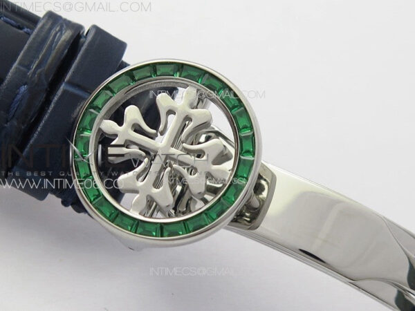 6104P Moon SS 3EF Best Edition Blue Dial Green T Diamond Bezel on Blue Leather Strap A240 - Image 12
