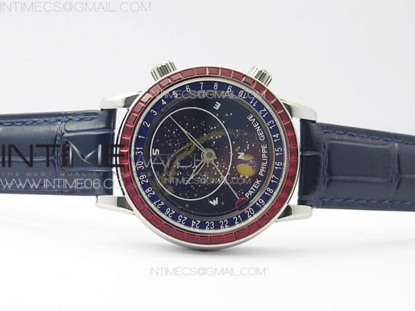6104P Moon SS 3EF Best Edition Blue Dial Red T Diamond Bezel on Blue Leather Strap A240 - Image 3