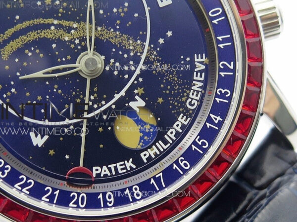 6104P Moon SS 3EF Best Edition Blue Dial Red T Diamond Bezel on Blue Leather Strap A240 - Image 5