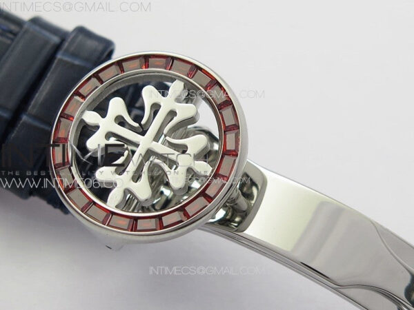 6104P Moon SS 3EF Best Edition Blue Dial Red T Diamond Bezel on Blue Leather Strap A240 - Image 12