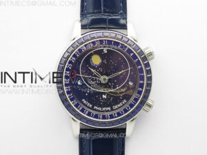 6104P Moon SS 3EF Best Edition Blue Dial Blue T Diamond Bezel on Blue Leather Strap A240