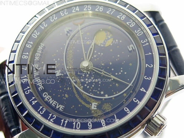 6104P Moon SS 3EF Best Edition Blue Dial Blue T Diamond Bezel on Blue Leather Strap A240 - Image 4