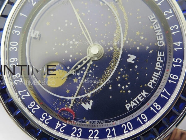 6104P Moon SS 3EF Best Edition Blue Dial Blue T Diamond Bezel on Blue Leather Strap A240 - Image 6