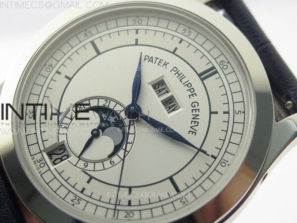 Annual Calendar Moonphase 5396 SS PPF 1:1 Best Edition White Dial on Black Leather Strap A324 - Image 4