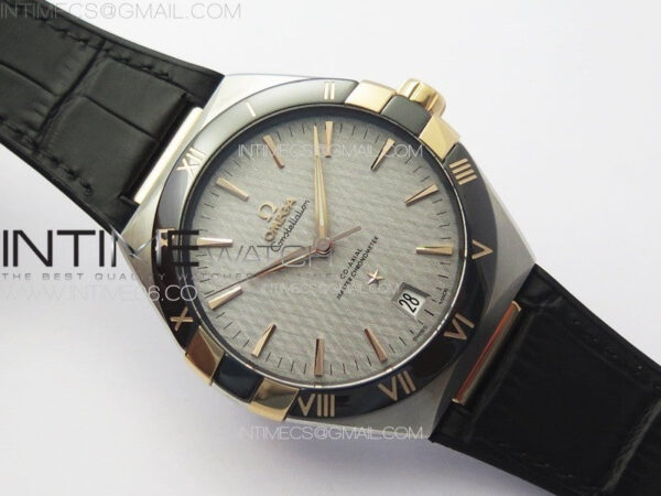 Constellation 41mm YG/Black Ceramic Bezel VSF 1:1 Best Edition Silver Dial on Black Gummy Strap A8900 - Image 2