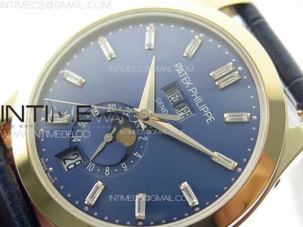 Annual Calendar Moonphase 5396 RG PPF 1:1 Best Edition Blue Dial T Crystal Markers on Blue Leather Strap A324 - Image 4