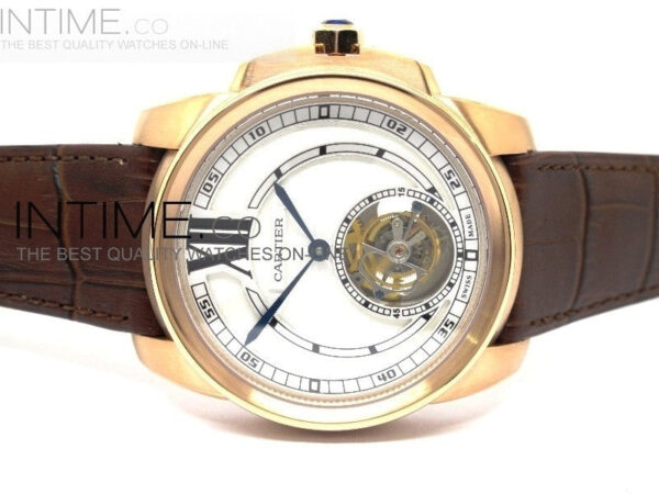 Calibre de RG Tourbillon White Dial on Brown Leather Strap - Image 2
