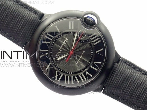 Ballon Bleu 42mm DLC Best Edition Black Dial on Black Nylon Leather Strap A2824 - Image 2