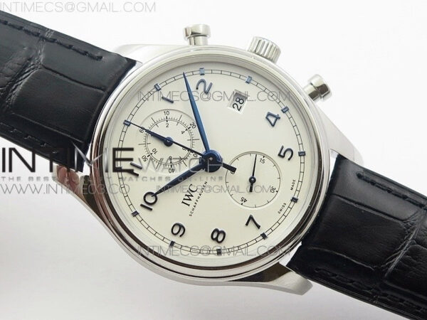 6Portugieser Chrono Classic 42 IW390406 ZF 1:1 Best Edition White dial blue markers on Black Leather Strap A7750 - Image 2