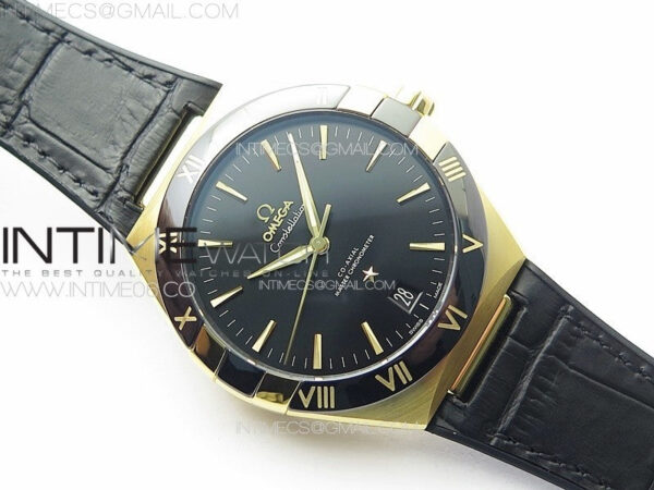 Constellation 41mm YG/Black Ceramic Bezel VSF 1:1 Best Edition Black Dial on Black Gummy Strap A8900 - Image 2