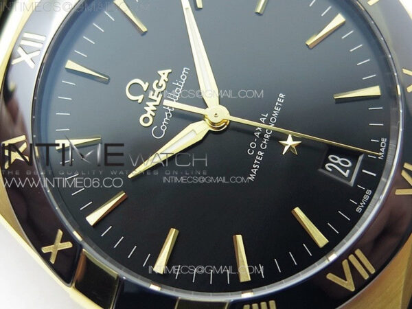 Constellation 41mm YG/Black Ceramic Bezel VSF 1:1 Best Edition Black Dial on Black Gummy Strap A8900 - Image 6