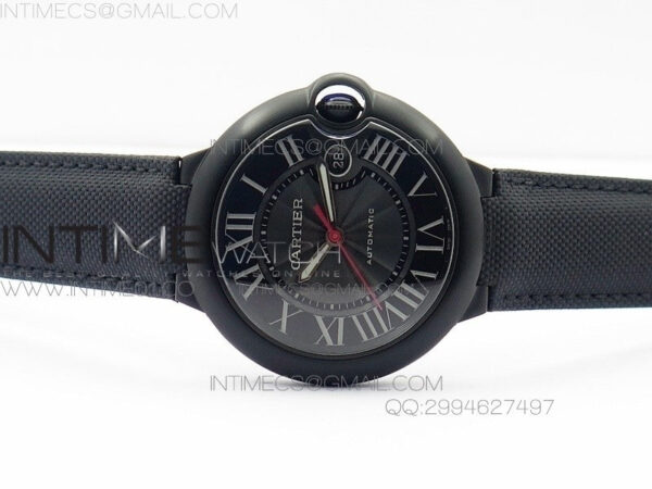 Ballon Bleu 42mm DLC Best Edition Black Dial on Black Nylon Leather Strap A2824 - Image 3