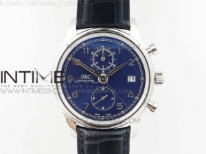 6Portugieser Chrono Classic 42 IW390406 ZF 1:1 Best Edition Blue Dial Blue Hand on Black Leather Strap A7750