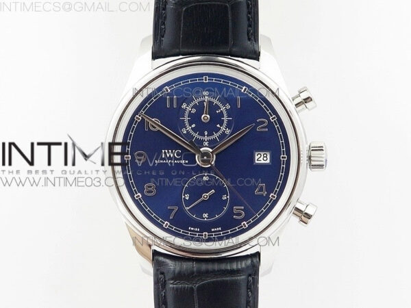 6Portugieser Chrono Classic 42 IW390406 ZF 1:1 Best Edition Blue Dial Blue Hand on Black Leather Strap A7750