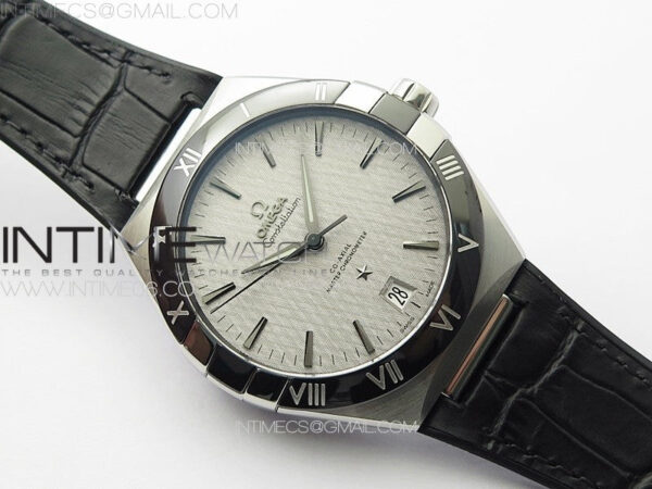 Constellation 41mm SS/Black Ceramic Bezel VSF 1:1 Best Edition Silver Dial on Black Gummy Strap A8900 - Image 2