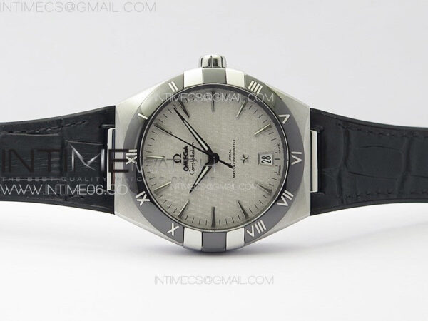 Constellation 41mm SS/Black Ceramic Bezel VSF 1:1 Best Edition Silver Dial on Black Gummy Strap A8900 - Image 3