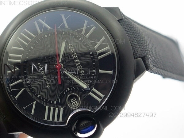 Ballon Bleu 42mm DLC Best Edition Black Dial on Black Nylon Leather Strap A2824 - Image 4