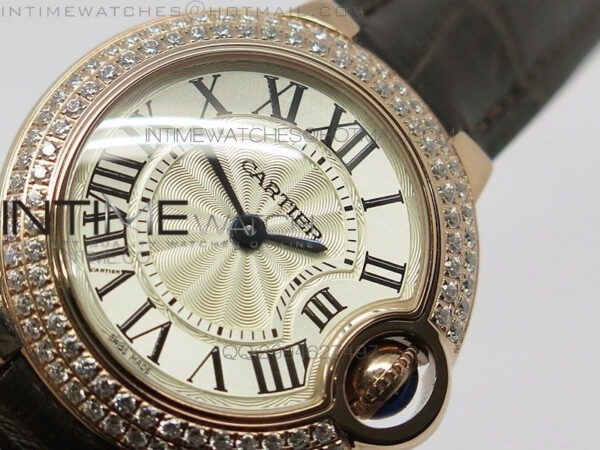 Ballon Bleu 28mm Ladies Diamind Bezel White Textured Dial on Brown Leather Ronda Quartz - Image 4