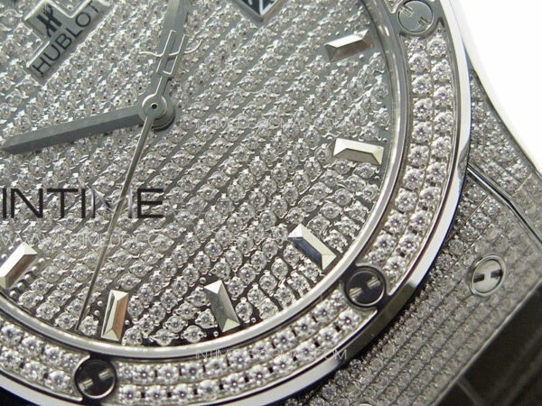 Classic Fusion 42mm SS Paved Diamonds Case And Bezel B50F Paved Diamonds Dial On Gray Gummy Strap A2892 - Image 5