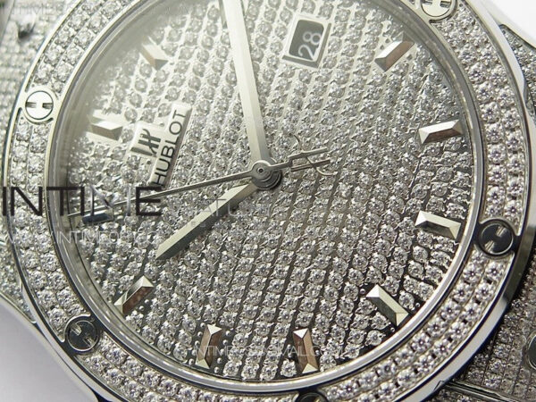 Classic Fusion 42mm SS Paved Diamonds Case And Bezel B50F Paved Diamonds Dial On Gray Gummy Strap A2892 - Image 6