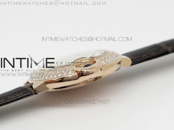 Ballon Bleu 28mm Ladies Diamind Bezel White Textured Dial on Brown Leather Ronda Quartz - Image 6