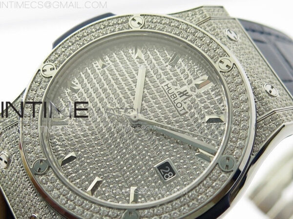 Classic Fusion 42mm SS Paved Diamonds Case And Bezel B50F Paved Diamonds Dial On Blue Gummy Strap A2892 - Image 4