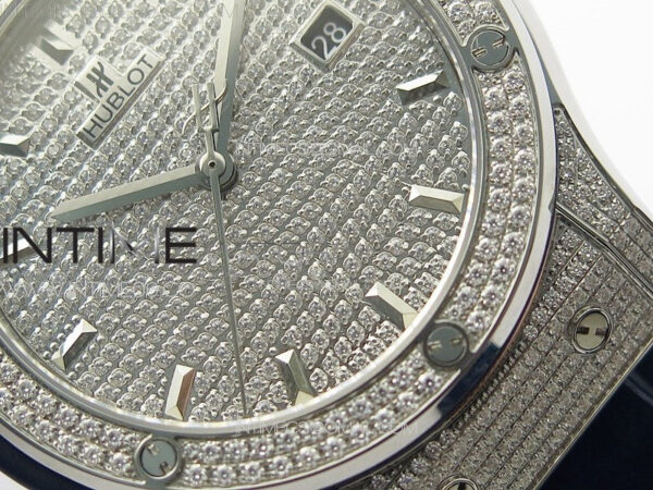 Classic Fusion 42mm SS Paved Diamonds Case And Bezel B50F Paved Diamonds Dial On Blue Gummy Strap A2892 - Image 5