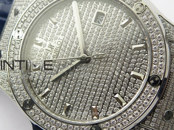 Classic Fusion 42mm SS Paved Diamonds Case And Bezel B50F Paved Diamonds Dial On Blue Gummy Strap A2892 - Image 6