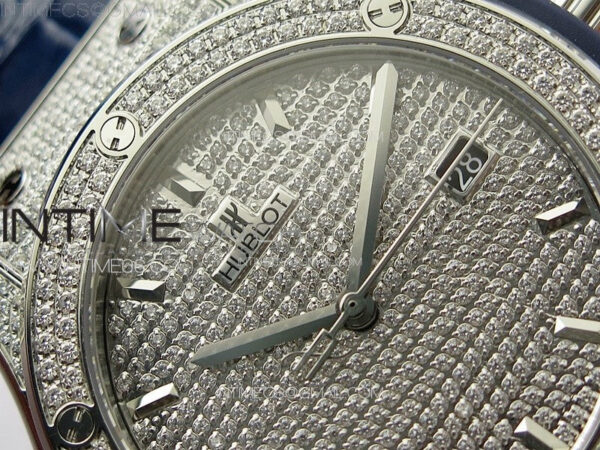 Classic Fusion 42mm SS Paved Diamonds Case And Bezel B50F Paved Diamonds Dial On Blue Gummy Strap A2892 - Image 7