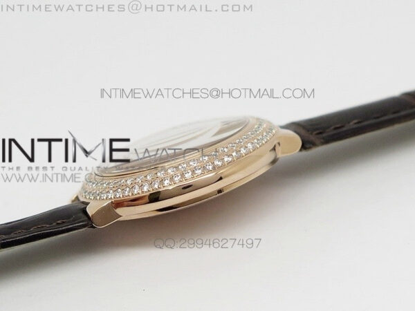 Ballon Bleu 28mm Ladies Diamind Bezel White Textured Dial on Brown Leather Ronda Quartz - Image 7