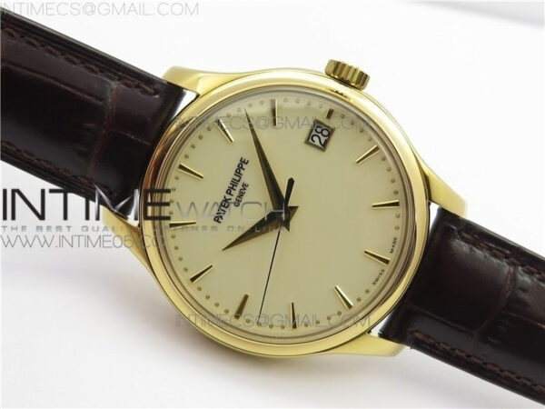 Calatrava 5227R YG ZF 1:1 Best Edition Ivory Dial on Brown Leather Strap A324CS - Image 2