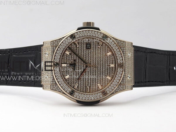 Classic Fusion 42mm RG Paved Diamonds Case And Bezel B50F Paved Diamonds Dial On Black Gummy Strap A2892 - Image 3