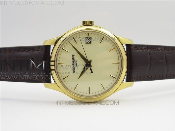 Calatrava 5227R YG ZF 1:1 Best Edition Ivory Dial on Brown Leather Strap A324CS - Image 3