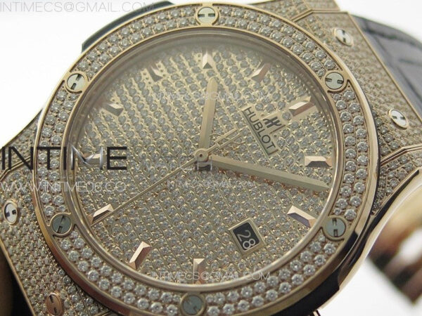 Classic Fusion 42mm RG Paved Diamonds Case And Bezel B50F Paved Diamonds Dial On Black Gummy Strap A2892 - Image 4